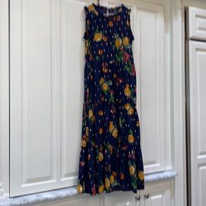 Girls maxi dress, navy blue with flowers.